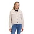 Strickjacke AMBER & JUNE "Amber & June Winter-Strickjacke mit aufgesetzter Brusttasche", Damen, Gr. 42, beige (beach beige), Obermaterial: 80% Polyamid, 13% Polyester, 7% Viskose., casual, gerade normal, Langarm, Strickjacken, Taschen