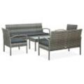 5-Tlg. Garten-Lounge-Set Mit Auflagen Poly Rattan | Farbe: Grau