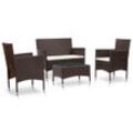 4-Tlg. Garten-Lounge-Set Mit Auflagen Poly Rattan Schwarz | Farbe: Braun