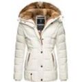 Winterjacke MARIKOO "Nekoo", Damen, Gr. M (38), weiß, Oberstoff: 100% Polyester, Futter: 100% Polyester, Wattierung: 100% Polyester, Ärmelfutter: 100% Polyester, Kunstpelz: 90% Polyacryl, 10% Polyester, modisch, tailliert hüftbedeckend, Langarm Ärmel ohne Ärmelschlitz Rippstrickbündchen, Jacken, stylische Damen Steppjacke mit großer Kapuze