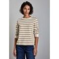 Sweatshirt STREET ONE, Damen, Gr. 36, beige (safari beige), Sweatware, 88% Baumwolle, 12% Polyester, gestreift, casual, normal, Rundhals, Langarm Bündchen, Sweatshirts, im soften Baumwoll-Mix