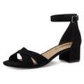 Sandalette TAMARIS, Damen, Gr. 36, schwarz, Textil, Veloursleder, unifarben, elegant, Schuhe, Blockabsastz, Sommerschuh, Riemchensandale mit Kreuzbandage