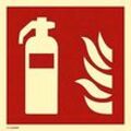 moedel Brandschutzzeichen „Feuerlöscher“, nach ISO 7010 F001, Folie selbstklebend, langnachleuchtend, B 200 x H 200 mm