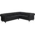 Ecksofa CHESTERFIELD Kunstleder Schwarz 6-Sitzer Linksseitig