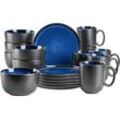 Frühstücks-Geschirrset MÄSER "NIARA, Frühstücks Set, Steinzeug", bunt (schwarz, blau), 18 tlg., Steinzeug, Geschirr-Sets, Geschirr-Set, Service