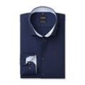 Businesshemd OLYMP "No. Six 24/Seven super slim", Herren, Gr. 39, N-Gr, blau (marine), Web, Obermaterial: 64% Baumwolle, 27% Polyester, 9% Elasthan, casual, Langarm 2-Knopf-Manschette, Hemden, Manschette und Krageninnenseite kontrastfarben gemustert