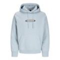 Hoodie JACK & JONES "JCOPACER LOGO PRINT SWEAT HOOD", Herren, Gr. L, subdued blau, Sweatware, Obermaterial: 70% Baumwolle, 30% Polyester, bedruckt, modisch, relaxed fit, Langarm Rippbündchen, Sweatshirts