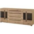 Sideboard INOSIGN "Cantara, moderner Schrank, Kommode in Eiche Evoke oder weiß", eiche evoke, B:200cm H:86cm T:42cm, FSC-zertifizierter Holzwerkstoff, Sideboards, schwarze Stangengriffe, ausreichend Stauraum, vielseitig einsetzbar