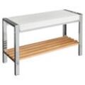 Xxxl Badhocker , Weiß, Kiefer, Chrom , Holz, Metall, Textil , Kiefer , 80x48x31 cm , Made in Germany , Badaccessoires, Duschzubehör, Badhocker