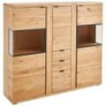 Linea Natura Highboard , Anthrazit, Eiche , Metall , Eiche , furniert, massiv , 7 Fächer , 3 Schubladen , 152x135.5x38 cm , Holzmöbel