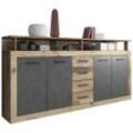 Mid.you Sideboard , Anthrazit, Eiche , 2 Fächer , 4 Schubladen , 190x95x32 cm , stehend , Wohnzimmer, Kommoden & Sideboards, Sideboards