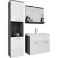 P & B Badezimmer , Anthrazit, Weiß Hochglanz , Metall , 4-teilig , 2 Fächer , 5,0 Schubladen , 90 cm , FSC , hängend, Spiegel mit Ablage , Badezimmer,