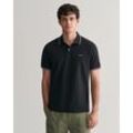 Poloshirt GANT "TIPPING SS PIQUE POLO", Herren, Gr. S, schwarz, Jersey, Obermaterial: 100% Baumwolle, casual, Kurzarm, Shirts