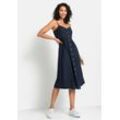 Sommerkleid LASCANA, Damen, Gr. 34, N-Gr, blau (marine), Web, Obermaterial: 58% Viskose, 28% Baumwolle, 14% Leinen, unifarben, modisch, figurumspielend Midi, V-Ausschnitt, ohne Ärmel, Kleider, aus Leinenmix mit Baumwolle, Midikleid, Strandkleid