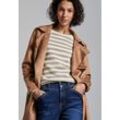 Sweater STREET ONE, Damen, Gr. 40, beige (safari beige), Sweatware, Obermaterial: 88% Baumwolle, 12% Polyester, gestreift, geringelt, casual, bequem hüftlang, Rundhals, Langarm Bündchen, Sweatshirts, im Streifen-Look