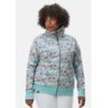 Sweatjacke RAGWEAR "Izolda Plus", Damen, Gr. 44, blau (hellblau), Obermaterial: 65% Baumwolle, 35% Polyester (recycled), casual, gerade hüftbedeckend, hoch geschlossener Ausschnitt, Langarm Ärmel ohne Ärmelschlitz Rippbündchen, Sweatjacken, Nachhaltiger Zipper mit hohem Kragen und Blumenmuster