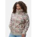 Sweatjacke RAGWEAR "Izolda Plus", Damen, Gr. 44, beige, Obermaterial: 65% Baumwolle, 35% Polyester (recycled), casual, gerade hüftbedeckend, hoch geschlossener Ausschnitt, Langarm Ärmel ohne Ärmelschlitz Rippbündchen, Sweatjacken, Nachhaltiger Zipper mit hohem Kragen und Blumenmuster