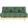 Schlafsofa KARUP DESIGN "Roots 160 Schlafsofa, Gästebett, Sofa mit Futonmatratze", grün (oliver grün), B:160cm H:85cm T:105cm, Sofas, Inkl. Futonmatratze, Liegefläche 160x200 cm, FSC zertifizierte Kiefer