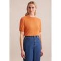 Strickpullover SEIDENSTICKER "Schwarze Rose", Damen, Gr. L, orange, 52% Polyester 48% Manila (Abaca), regular fit, Rundhals, Kurzarm, Pullover, Kurzarm Rundhals