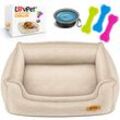 LovPet® Hundebett Hundekissen Hundekorb Chiller, Inkl. Napf + 3X Kauknochen, Hundesofa Kissen für Kleine, Mittelgroße & Große Hunde, Bezug abnehmbar und waschbar