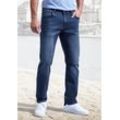 5-Pocket-Jeans JOHN DEVIN "Straight-fit Jeans", Herren, Gr. 32, Länge 32, blau (schwarz, blau, denim), Denim/Jeans, Obermaterial: 98% Baumwolle, 2% Elasthan, Destroyed-Effekte, casual, straight fit lang, Jeans, aus elastischer Denim-Qualität