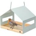 WONDERMAKE® Großes Design Vogelhaus aus Metall und Holz wetterfest zum Aufhängen, modernes Vogelfutterhaus XL Metalldach hängend, Vogelhäuschen Futterhaus für Vögel, Edelstahl Kiefer, türkis-grau mint