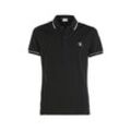 Poloshirt CALVIN KLEIN JEANS "CK ESSENTIAL TIPPING SLIM POLO", Herren, Gr. L (52), schwarz (ck schwarz, raven), Web, Obermaterial: 94% Baumwolle, 6% Elasthan, bestickt, unifarben, modisch, schmal hüftlang, Kurzarm eingesetzt Bündchen, Shirts, mit Markenstickerei