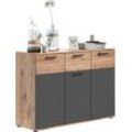 Sideboard INOSIGN "Riga, Breite 120cm, 3 Türen, 1 Schubkasten, 5 Einlegeböden, 8 Fächer", braun (nox oak nb, basalt grau nb), B:120cm H:87cm T:40cm, FSC-zertifizierter Holzwerkstoff, Sideboards, hochwertige Rillenfräsung, mit Softclose, Kommode, Anrichte, Schrank