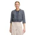 Jackenblazer BETTY & CO "Betty & Co Bolero-Jacke mit aufgesetzten Taschen", Damen, Gr. 36, blau (dunkelblau melange), Obermaterial: 76% Polyester, 12% Polyacryl, 5% Polyamid, 4% Viskose, 1% Baumwolle, 1% Polyester metallisiert, 1% Wolle. Futter: 100% Polyester., modisch, tailliert kurz, Rundhals, 3/4-Ärmel, Blazer, Material