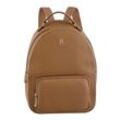 Rucksack TOMMY HILFIGER "TH SOFT LOGOTAPE BACKPACK", Gr. B/H/T: 28cm x 39cm x 11cm, beige (safari canvas), Lederimitat, Textil, sportlich, Rucksäcke, Damen Freizeitrucksack, Freizeit-Bag mit TH-Logo