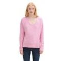 Strickpullover TOM TAILOR DENIM, Damen, Gr. S (36), pink (soft pink melange), Strick, Obermaterial: 62% Polyacryl, 25% Polyester, 10% Baumwolle, 3% Elasthan, meliert, casual, relaxed fit taillenbedeckt, V-Ausschnitt, Langarm Rippbündchen, Pullover, mit V-Ausschnitt