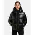 Steppjacke KHUJO "Devina Shiny-YM", Damen, Gr. XXL (44), schwarz, Obermaterial: 50% Polyurethan, 50% Polyester, Futter: 100% Nylon, Wattierung: 100% Polyester, modisch, weit hüftbedeckend, hoch geschlossener Ausschnitt, Langarm Ärmel ohne Ärmelschlitz normaler Saum, Jacken, Glänzende kurze Winterjacke für Damen