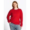 Rundhalspullover TOMMY HILFIGER CURVE "CRV CO CABLE C-NK LS SWEATER", Damen, Gr. 46, rot (primary rot), Strick, Obermaterial: 100% Baumwolle, unifarben, casual, regular fit hüftlang, Rundhals, Langarm elastischer Bund, Pullover, in Großen Größen, Zopfmuster, Logostickerei