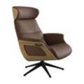 Relaxsessel FLEXLUX "Clement Relaxstuhl, Polstersessel, Liegesessel, TV-Sessel", braun (modern cognag braun), B:83cm H:112cm T:125cm, 100% Echteder, Sessel, Rücken- & Kopfteilverstellung, Drehbar, Armlehne Eiche, Fuß Schwarz