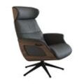 Relaxsessel FLEXLUX "Clement Relaxstuhl, Polstersessel, Liegesessel, TV-Sessel", grau (warm mineral grau), B:83cm H:112cm T:125cm, 100% Echteder, Sessel, Rücken- & Kopfteilverstellung, Drehbar, Armlehne Walnuss, Fuß Schwarz
