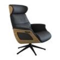 Relaxsessel FLEXLUX "Clement Relaxstuhl, Polstersessel, Liegesessel, TV-Sessel", schwarz (deep balck), B:83cm H:112cm T:125cm, 100% Echteder, Sessel, Rücken- & Kopfteilverstellung, Drehbar, Armlehne Eiche, Fuß Schwarz