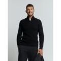 Stehkragenpullover NO EXCESS, Herren, Gr. XXL, schwarz, Web, Obermaterial: 45% Baumwolle, 45% Polyacryl, 10% Nylon, unifarben, casual, gerade hüftbedeckend, Rundhals, Langarm Bündchen, Pullover, mit Zipper