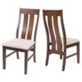 2er-Set Esszimmerstuhl MCW-M58, Küchenstuhl Lehnstuhl Stuhl, Stoff/Textil Massiv-Holz ~ dunkles Gestell, creme