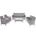 3-2-1-1 Poly-Rattan Garten-Garnitur Hamar, Lounge-Set Sitzgruppe Sofa ~ grau, Kissen anthrazit