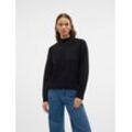 Strickpullover VERO MODA "VMMOON LS HIGHNECK PULLOVER GA BF", Damen, Gr. L (40), schwarz, Strick, Obermaterial: 100% Polyester, unifarben, modisch, Langarm, Pullover