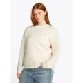 Rundhalspullover TOMMY HILFIGER CURVE "CRV CO CABLE C-NK LS SWEATER", Damen, Gr. 46, heather ivory petal, Strick, Obermaterial: 100% Baumwolle, meliert, casual, regular fit hüftlang, Rundhals, Langarm elastischer Bund, Pullover, in Großen Größen, Zopfmuster, Logostickerei