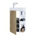Waschbeckenunterschrank VCM "VCM 2-tlg Set Waschplatz für Gäste WC Gästebad Waschtisch Badezimmer Set ¿ Lumia" Gr. 40, weiß, honig, eiche, B:40cm H:70cm T:22cm, Obermaterial: 100% Holz Wood., Schränke