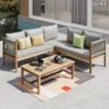 Ambia Garden Loungegarnitur , Anthrazit, Teak , Holz, Kunststoff, Textil , Akazie , vollmassiv , Füllung: Komfortschaum,Komfortschaum , eckig ,