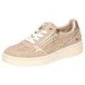 Sneaker MUSTANG SHOES, Damen, Gr. 36, beige, taupe, goldfarben, Textil, Lederimitat, modisch, Schuhe, Plateausneaker, Schnürschuh mit Glitzernieten