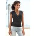 Stricktop LASCANA, Damen, Gr. 32/34, schwarz, Feinstrick, Obermaterial: 38% Viskose, 28% Polyester, 22% Polyamid, 12% metallisierte Fasern, unifarben, leicht glänzend, modisch, figurbetont hüftlang, V-Ausschnitt, ohne Ärmel, Tops, mit glänzendem Lurexgarn