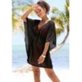 Longbluse LASCANA, Damen, Gr. 34, schwarz, Spitze, Obermaterial: 95% Polyester, 5% Elasthan, unifarben, transparent, modisch, figurumspielend Po-bedeckend, tiefer V-Ausschnitt, Kurzarm Fledermausärmel, Blusen, aus Lochspitze, lockeres Blusenkleid, Tunika