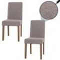 2er-Set Esszimmerstuhl Littau, Stuhl Küchenstuhl Hochlehner, Stoff/Textil Chenille Holz ~ hellgrau, naturfarbene Beine