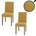 2er-Set Esszimmerstuhl Littau, Stuhl Küchenstuhl Hochlehner, Stoff/Textil Chenille Holz ~ gelb, naturfarbene Beine
