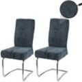 2er-Set Esszimmerstuhl MCW-G56, Küchenstuhl Freischwinger Stuhl Lehnstuhl, Metall Stoff/Textil Chenille ~ blau-grün