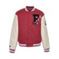 Bomberjacke FUBU "Fubu Herren FM233-009-1 FUBU College Varsity Jacket", Herren, Gr. L, rot (dunkelrot, creme, schwarz), 70% Polyester, 30% Wolle, mehrfarbig, casual, normal, amerikanischer Ausschnitt, Langarm, Jacken